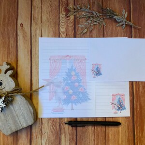 Juego de escritura A5 con diseño de árbol de Navidad y conejo, juego de escritura, amigo por correspondencia, papelería personalizada, juego de cartas, papel y sobres para escribir A5, papel para notas