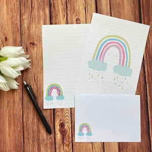 Juego de escritura de arcoíris sonriente, tamaño A5, correo postal, Happy Post, amigo por correspondencia, papelería personalizada, juego de cartas, papel y sobres para escribir, tamaño A5, papel para notas