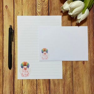 Juego de escritura A5 de Piggy Clown, correo postal, Happy Post, amigo por correspondencia, papelería personalizada, juego de cartas, sobres para juego de escritura A5, papel para notas