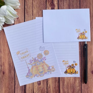 Juego de escritura de calabaza y caramelos, tamaño A5, juego de escritura, amigo por correspondencia, papelería personalizada, juego de cartas, papel y sobres para escribir, tamaño A5, papel para notas, otoño