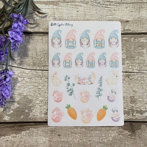 Pegatinas de Pascua en colores pastel, gnomo, correo postal, decoración de sobres, manualidades, papel para escribir, amigo por correspondencia, papelería, primavera, pegatinas para planificador
