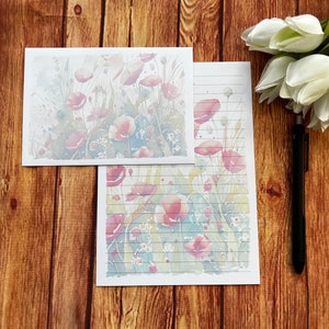 Set da scrittura A5 Poppy Field, posta ordinaria, Happy Post, Penpal, cancelleria personalizzata, set di lettere, set da scrittura A5, buste, carta per appunti