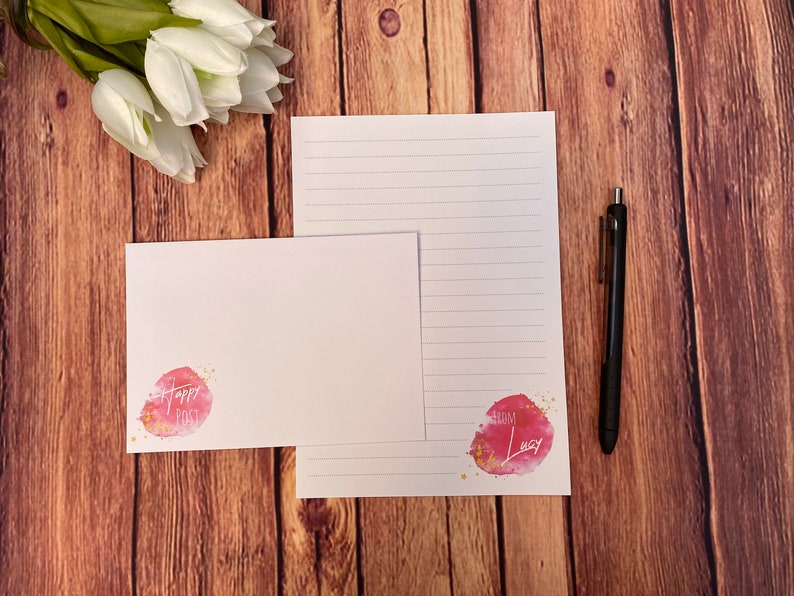 Pink Personalised A5 Writing Set, Snail Mail, Happy Post, Penpal, Custom Stationery, Letter Set, A5 Writing Paper and Envelopes, Note Paper zdjęcie 1
