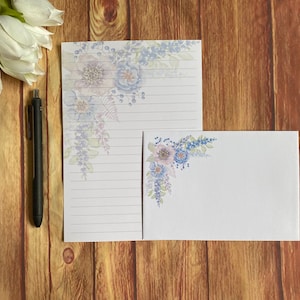 Juego de escritura A5 con diseño floral en aerosol azul, correo postal, Happy Post, amigo por correspondencia, papelería personalizada, juego de cartas, papel y sobres para escribir A5, papel para notas