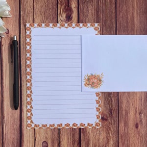 Juego de escritura A5 con borde de calabaza, juego de escritura, amigo por correspondencia, papelería personalizada, juego de cartas, sobres para juego de escritura A5, papel para notas, Halloween