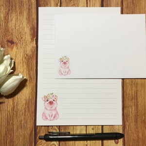 Juego de escritura A5 con diseño floral de cerdito, correo postal, Happy Post, amigo por correspondencia, papelería personalizada, juego de cartas, sobres para juego de escritura A5, papel para notas