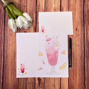 Set da scrittura Red Cocktail A5, posta ordinaria, Happy Post, Penpal, cancelleria personalizzata, set di lettere, carta da scrittura e buste A5, carta per appunti