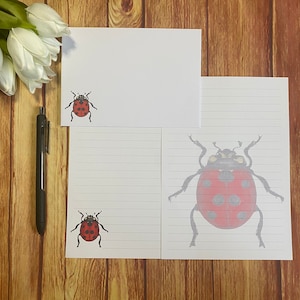 Precioso juego de escritura Ladybird A5, correo postal, Happy Post, Penpal, papelería personalizada, juego de cartas, papel y sobres para escribir A5, papel para notas
