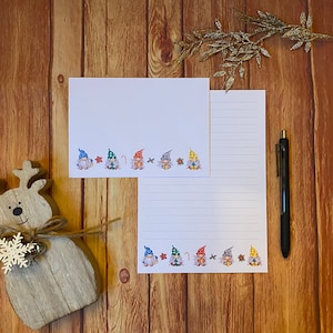Juego de escritura A5 del equipo de gnomos navideños, juego de escritura, amigo por correspondencia, papelería personalizada, juego de cartas, papel y sobres para escribir A5, papel para notas