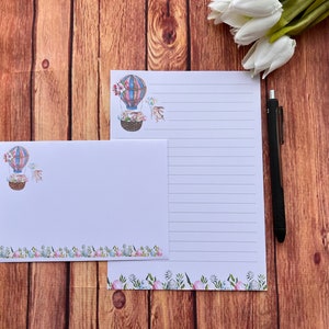 Juego de escritura con forma de globo aerostático, tamaño A5, juego de escritura, amigo por correspondencia, papelería personalizada, juego de cartas, papel y sobres para escribir, tamaño A5, papel para notas