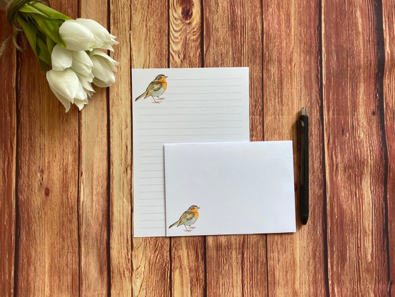 Robin A5 Writing Set, Snail Mail, Happy Post, Penpal, Custom Stationery, Letter Set, A5 Writing Paper and Envelopes, Note Paper image 1