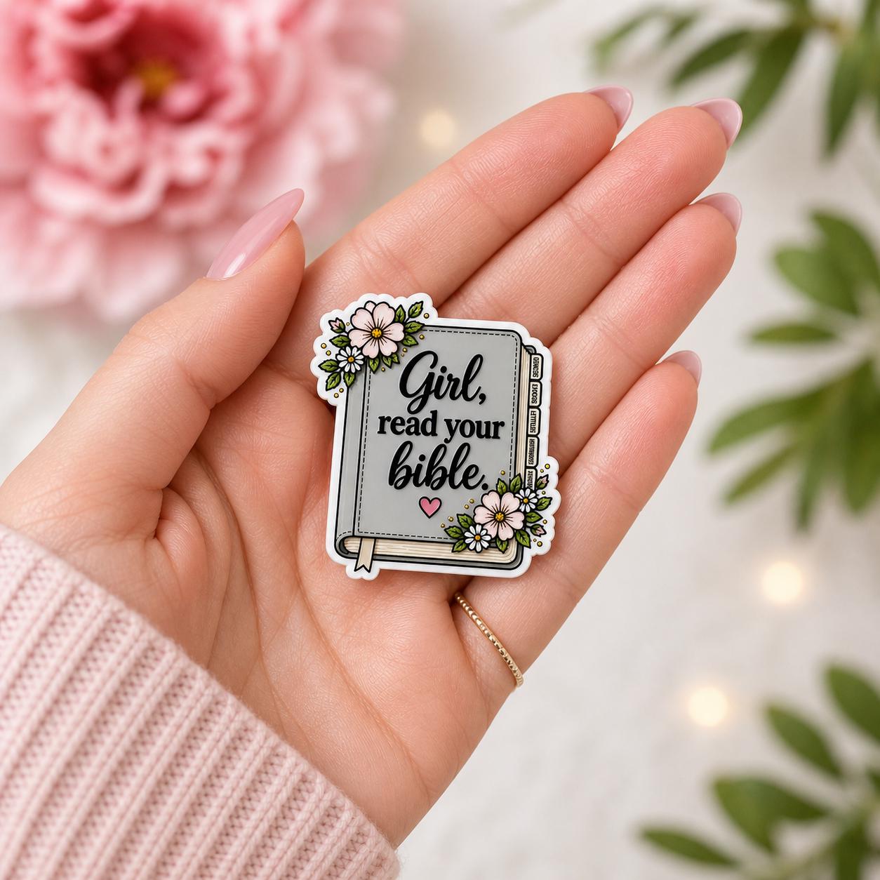 Floral Bible Pin | Girl Read Your Bible Button | Christian Pin | Gift ...