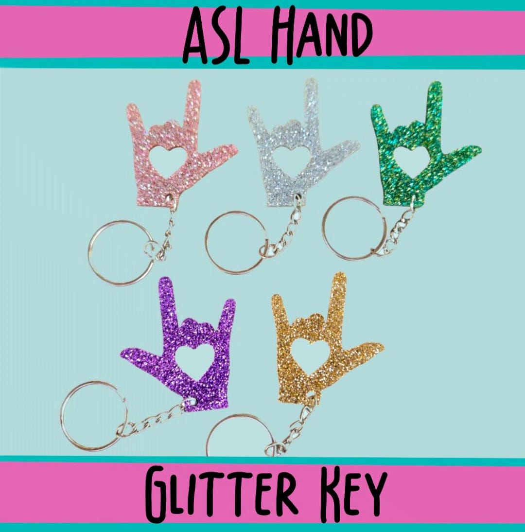 ASL Glitter Keychain | American Sign Language Heart Keychains | JW ASL ...