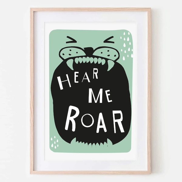 Lion Roar wall print, Earth tone boho kids Motivational Quotes, Fun bright art, Hear me roar illustration