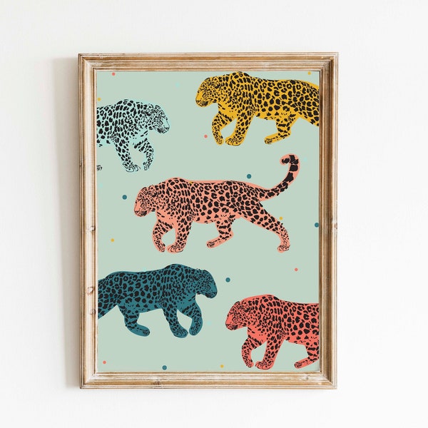 Green Leopard theme prints - Quirky, fun and colourful kids room decor -  Bold unique Jungle theme room art