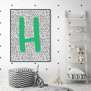 Impresión personalizada de la carta de la guardería, arte de la pared de los niños, vivero del bebé decoración del vivero monocromo, impresión neutral de la guardería