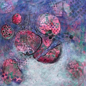 Lily Pond - abstrakte zeitgenössische Mixedmedia Malerei Kunst Acryl Leinwand Gemälde