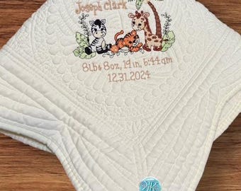 Personalized baby quilt blanket, embroidered quilt, heirloom quilted blanket, personalized embroidery blanket, baby blanket