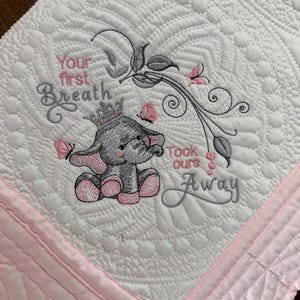 Personalized baby quilt blanket, embroidered quilt, ellie the elephant, heirloom quilted blanket, personalized embroidery blanket, baby