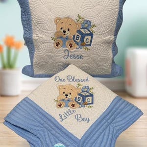 Couverture de couette bébé personnalisée, couvre-oreiller, couette brodée, couverture matelassée héritage, couverture de broderie personnalisée, couverture de bébé