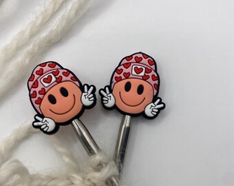 Peace and Love Valentines Needle Stoppers: Silicone Knitting Stitch Protectors - Set of 2
