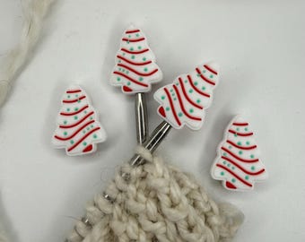 Festive Trees  Stitch Stoppers - Needle Protectors - Knitting Notions Set Christmas Winter