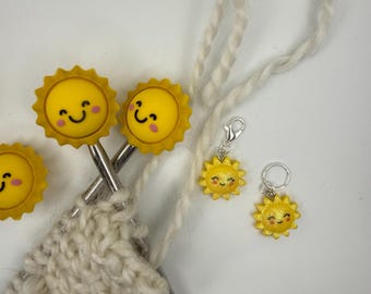 Sunshine Stitch Stoppers and stitch marker set - Needle Protectors - Knitting Notions Set