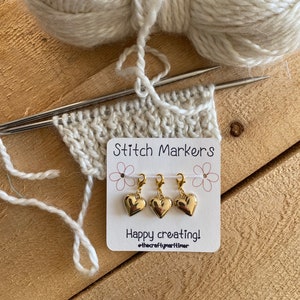Golden heart stitch marker set of 3 | Knitting markers | Crochet markers | Stitch markers | Knitting counter | Crochet counter | Heart charm