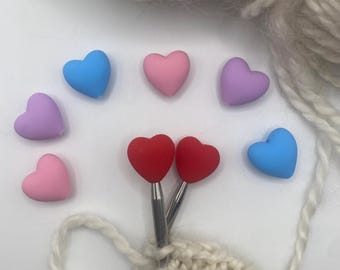 Heart Stitch Stoppers: Silicone Knitting Needle Protectors - Set of 2