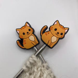 Orange kitty needle protector set of 2 Stitch stoppers Stitch protectors Knitting notions Needle stoppers