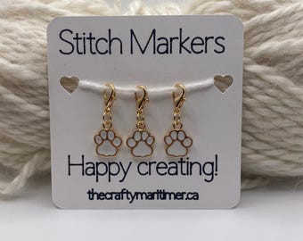 Golden Paw Stitch Marker Set: Knitting & Crochet Progress Keepers