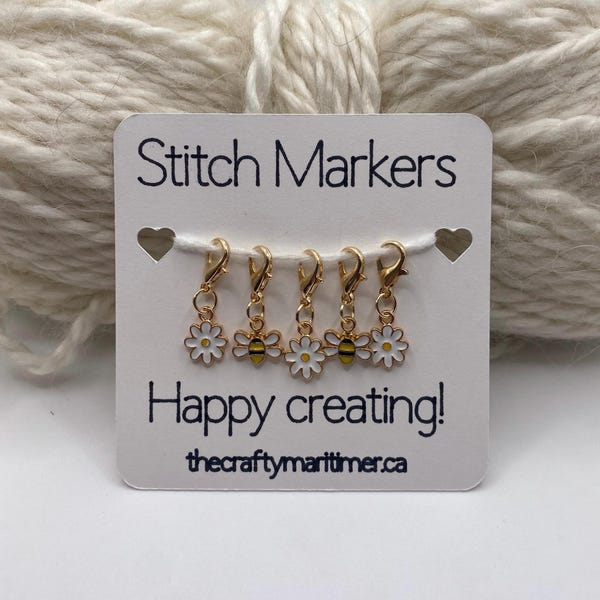 Gold Bee & Daisy Stitch Markers: Knitting Crochet Progress Keepers