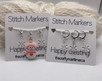 Snowman and Snowflake Stitch Markers: Knitting Crochet Progress Keepers Christmas Holidays