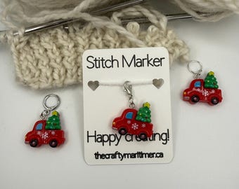 Red Truck Stitch Marker: Knitting Crochet Progress Keeper Christmas Holiday