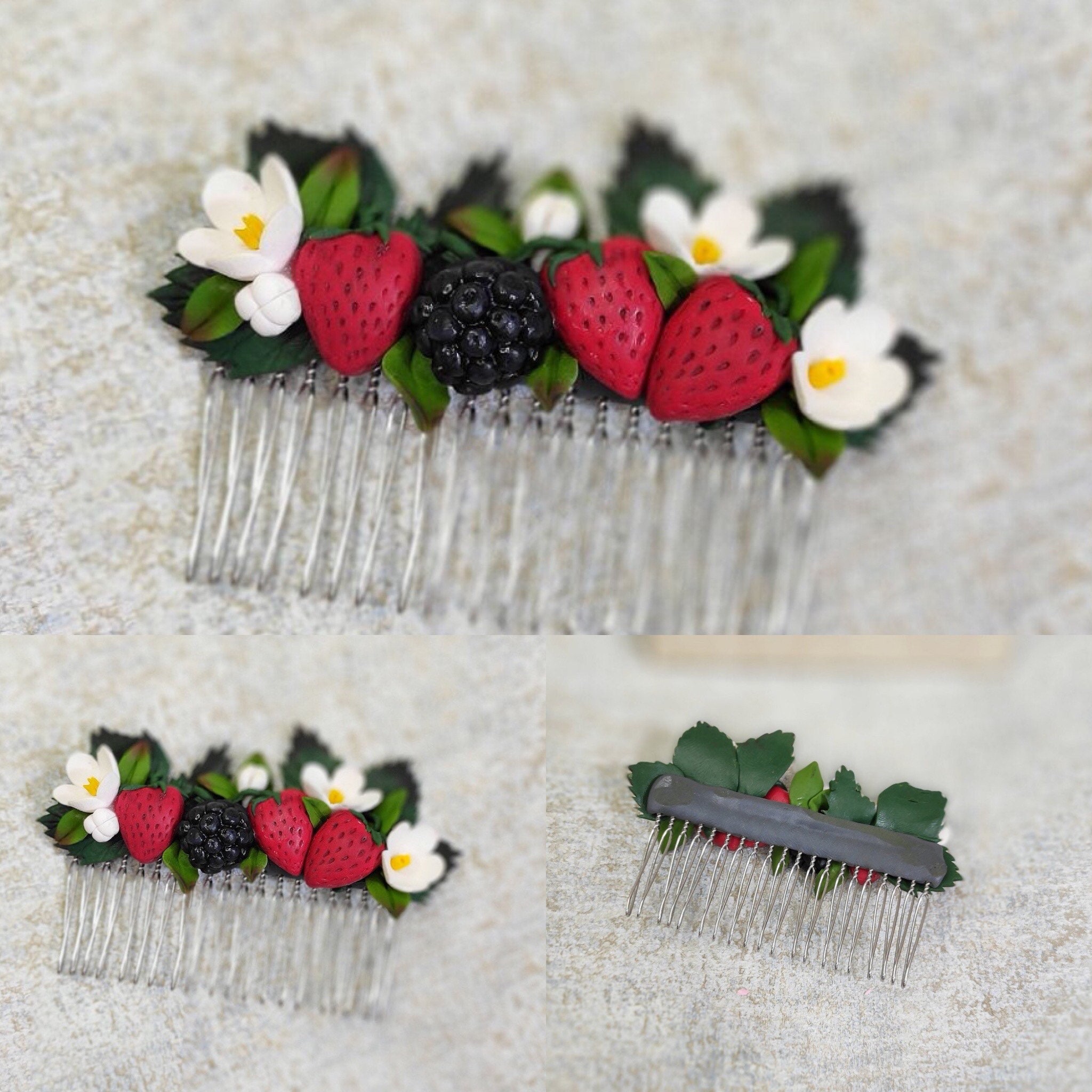 Strawberries hair comb floral hair comb decorative hair Etsy