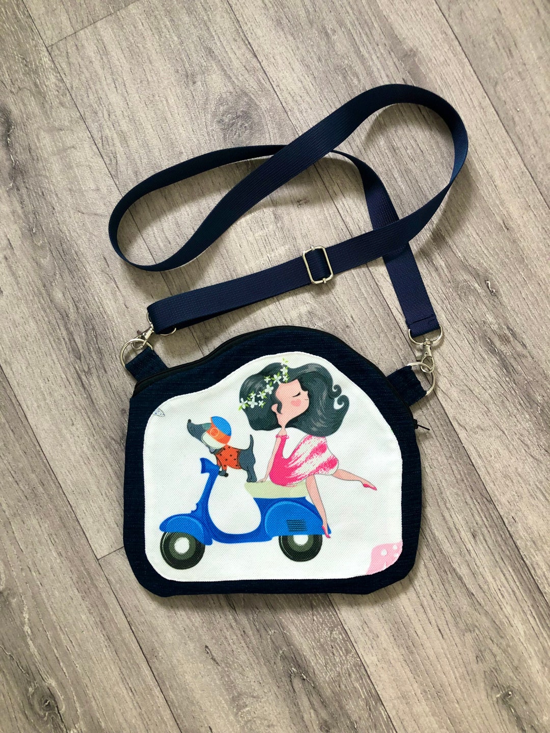 Vespa Crossbody Bag, Vespa, Girl and Dog Themed Bag by Pearleeart Etsy