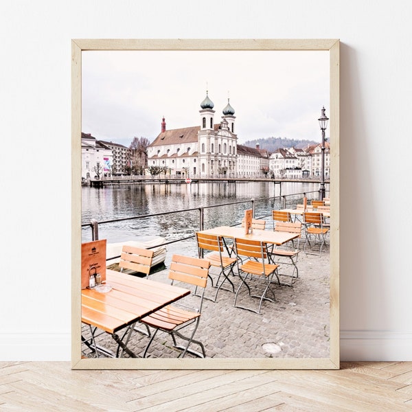 Lucerne Cafe Print, Swiss Architecture Photo, Travel Photography, Switzerland Print