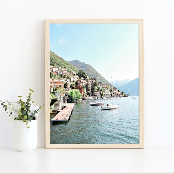 Lake Como Sailboats Poster, Italy Nature Print, Italian Riviera Scene, Riverscape Wall Art