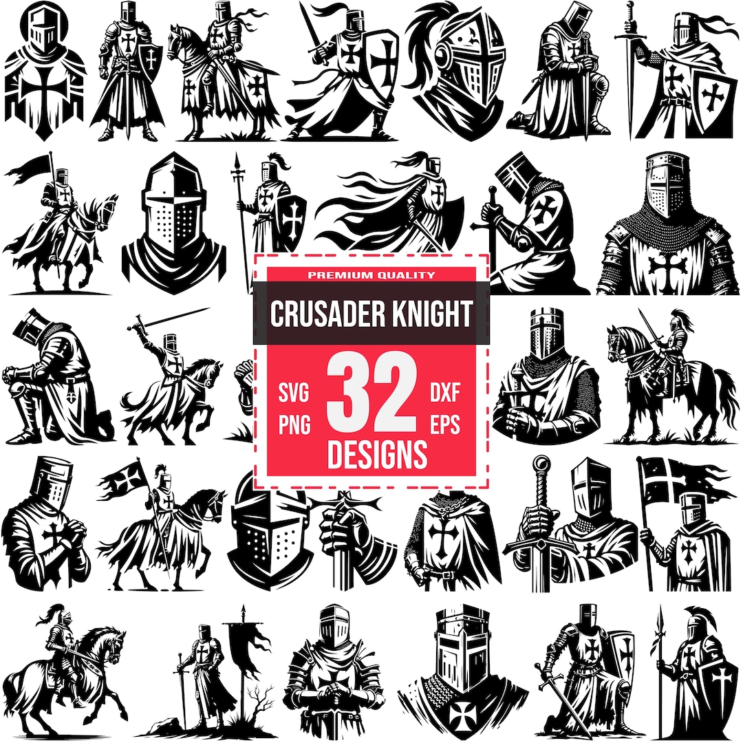 Crusader Knight SVG Bundle, Medieval Warrior PNG, Templar Helmet DXF ...