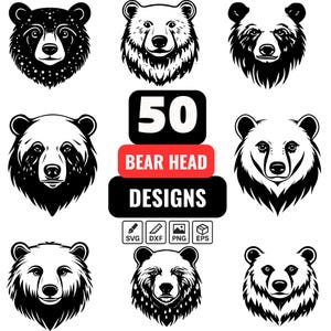 Bear Head Svg Bundle, Bear face png, Bear design, Forest animal svg, Bear head vector, Strong animal, Bear illustration, Bear head outline