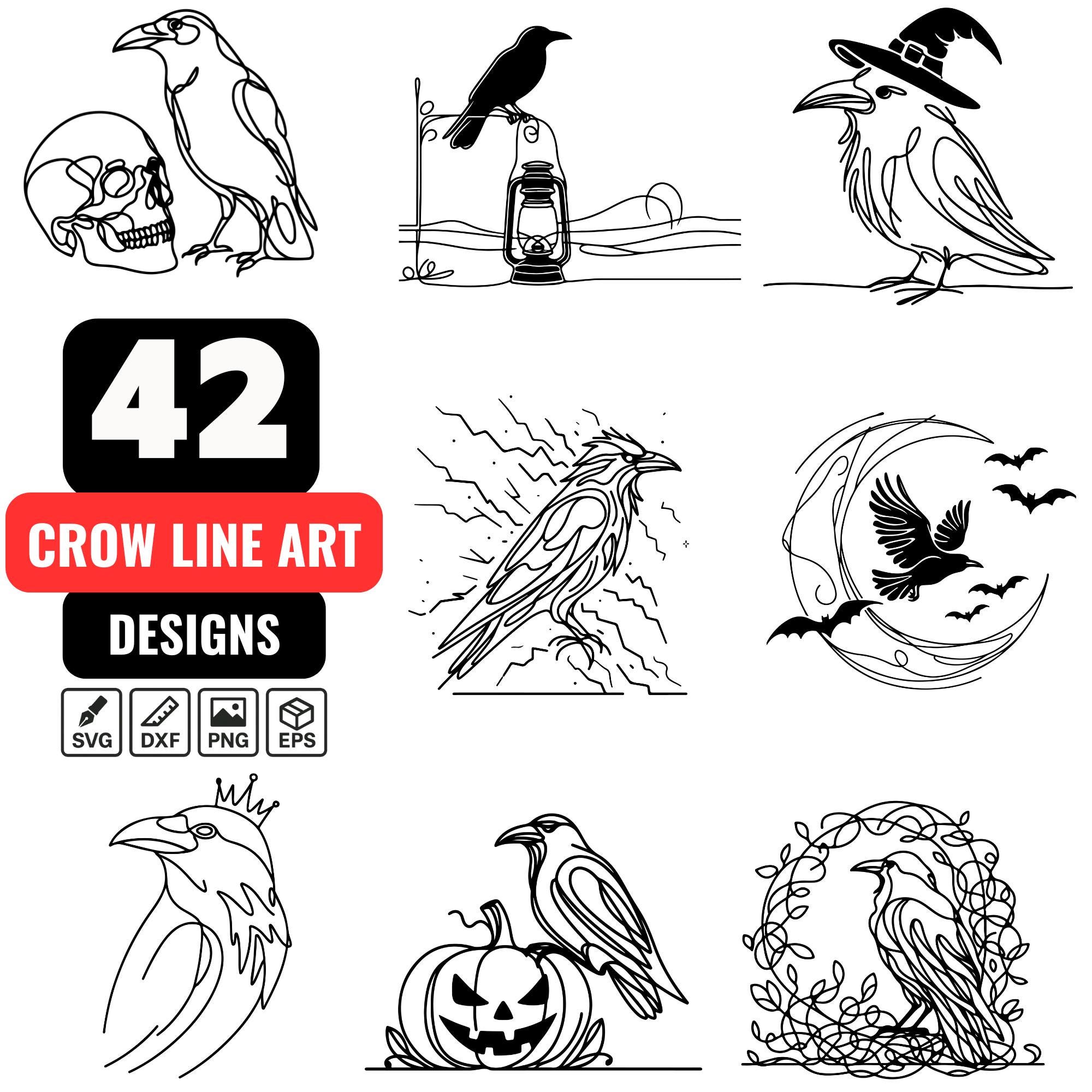 Line Drawing Of A Crow