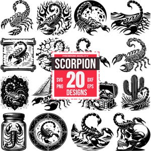 Pack numérique Scorpion | 20 illustrations de scorpions venimeux pour des projets de découpe laser et cricut