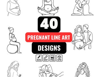 40 Pregnant Line Art SVG Bundle | Maternity Silhouette Clipart | Minimalist Pregnancy Cut Files for Cricut and Silhouette
