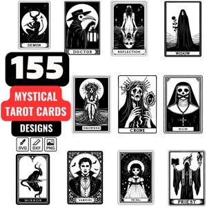 Mystische Tarot-Karte SVG-Bundle - 155 okkulte Gothic Designs in svg, png, dxf, Horrorkarten für Cricut, Gothic Occult, Gothic Horror Tarot