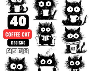 Coffee Cat Svg Bundle, Cat Drinking Coffee, Funny Cat, Coffee Cup and Cat, Cozy Cat clipart, Cute coffee cat, Cat and mug, Coffee vibes png