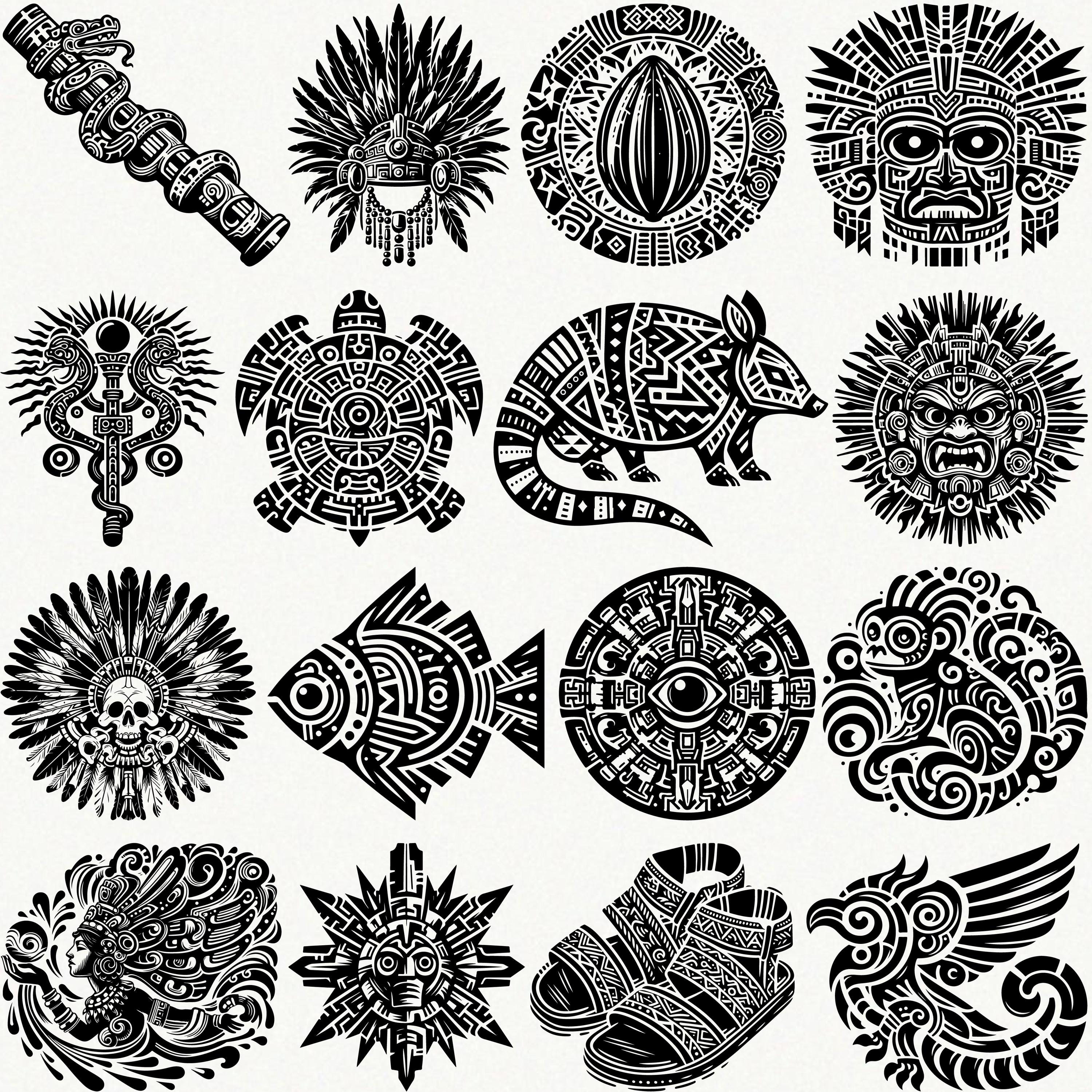 Aztec SVG Bundle – 75 Ancient Tribal Designs, Aztec Warrior PNG ...