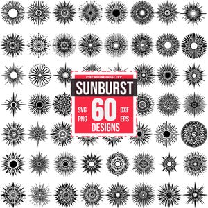 Sunburst SVG Bundle, Radiant Burst PNG, Geometric Starburst DXF, Retro Sun Rays Clipart, Vintage Sunbeam Vector, Decorative Sun