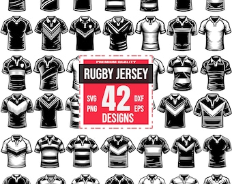 42 ラグビー ジャージ SVG、スポーツ チーム シャツ PNG、ラグビー ユニフォーム DXF、アスレチック アパレル クリップアート、フットボール キット ベクター、ゲーム デー シャツ デザイン