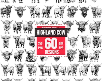 Highland Cow Svg Bundle, Cow svg, Highland Cow clipart, Cattle svg, Highland Cow art, Highland Cow design, Scottish Cow svg, Country svg