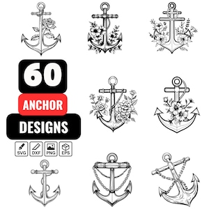 Anchor Svg Bundle, Nautical Anchor svg, Sailor Anchor svg, Anchor Icon, Ship Anchor svg, Anchor Monogram, Anchor Tattoo svg, Marine svg